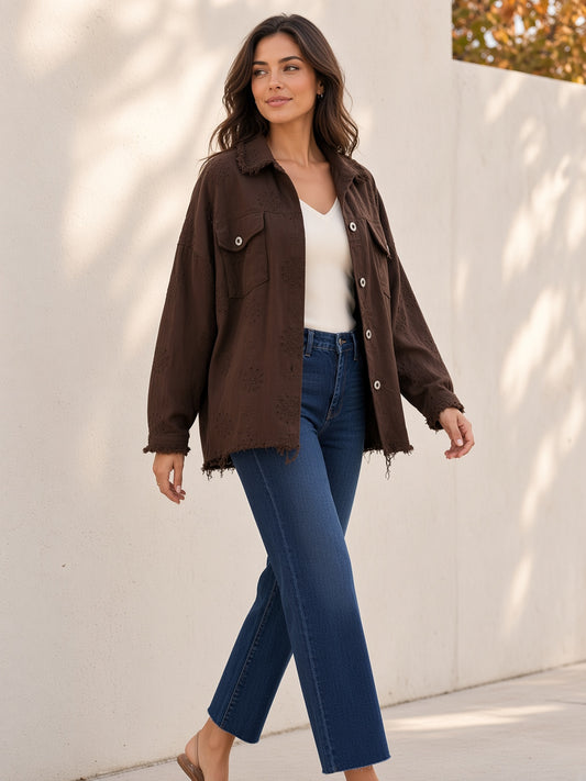 Chaqueta fina bordado suizo y detalle deshilachado 4949