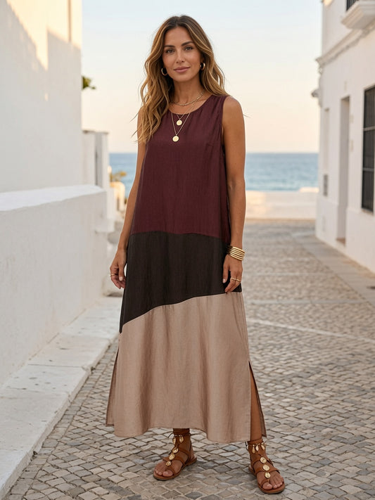 Vestido largo sin mangas en bloque de color 5119