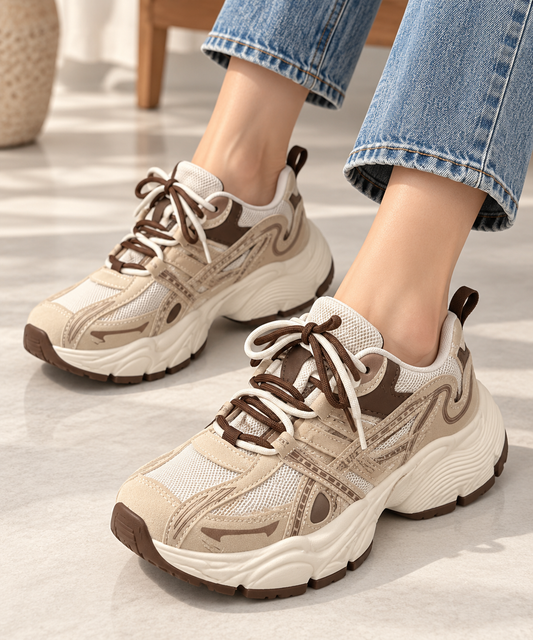 Zapatilla deportiva estilo "Chunky" en tonos beige y marrón 003