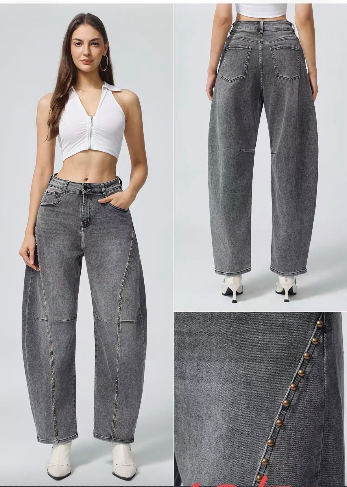 PantalĂłn Vaquero Barrel con Tachuelas 7372