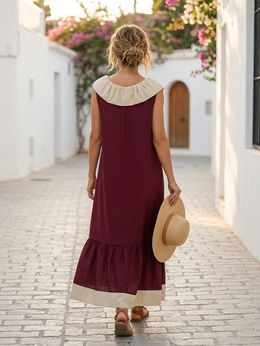 Vestido largo sin mangas con detalles fruncidos 5105