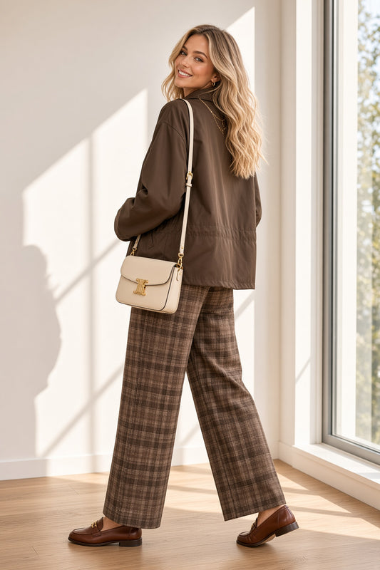 Pantalón pernera ancha estampado de cuadros 362309