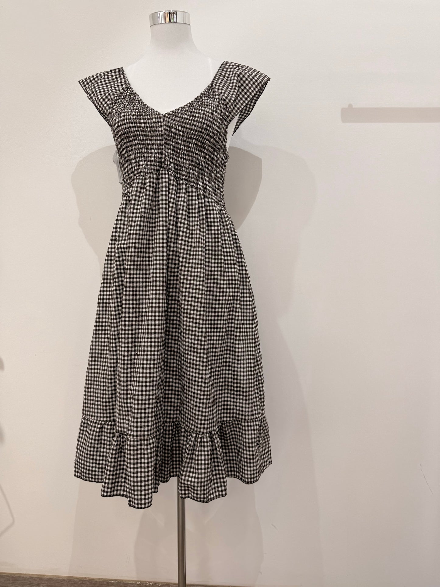 Vestido de Cuadros Marrón Vichy con Nido de Abeja