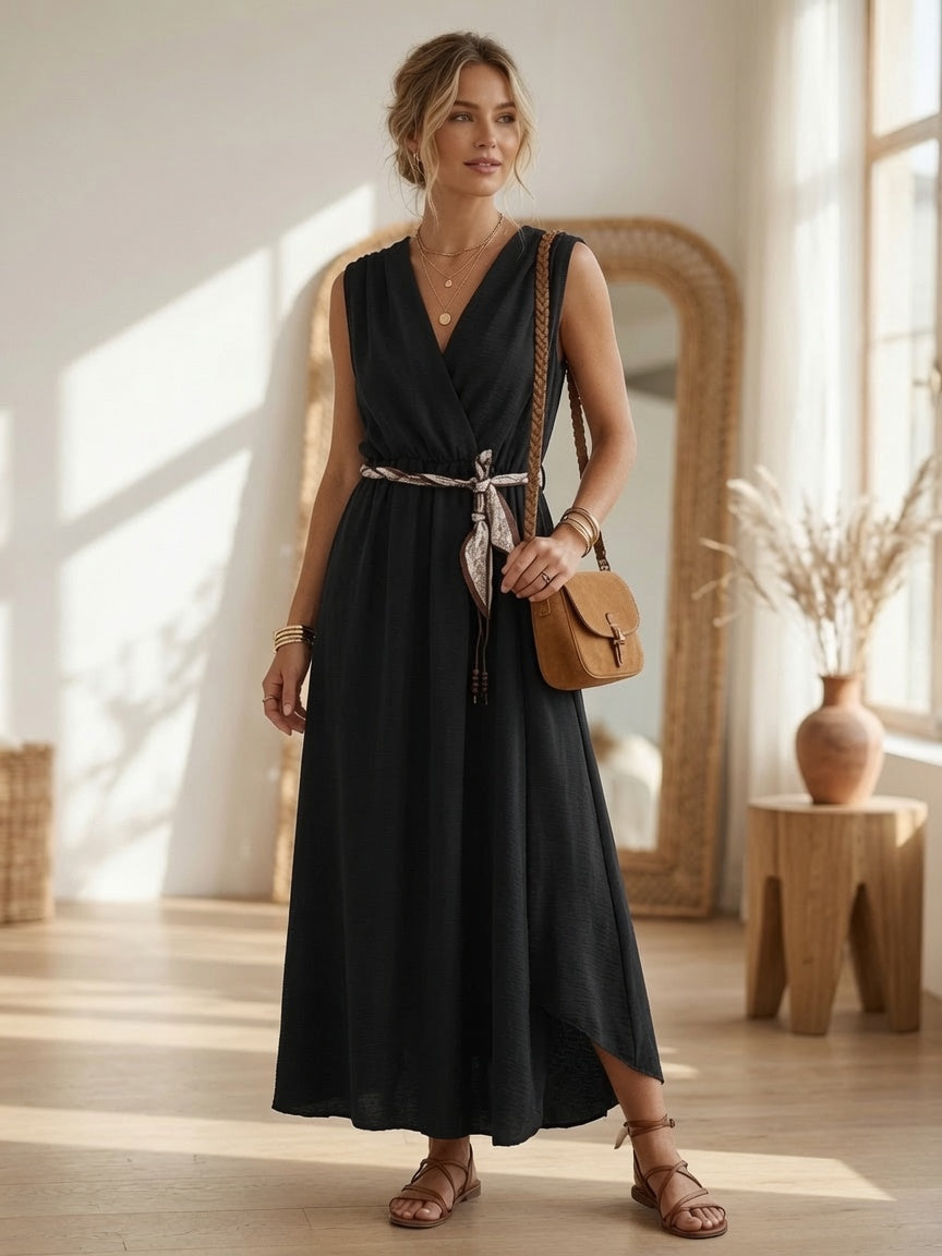 Vestido Largo Cruzado con Cinturón