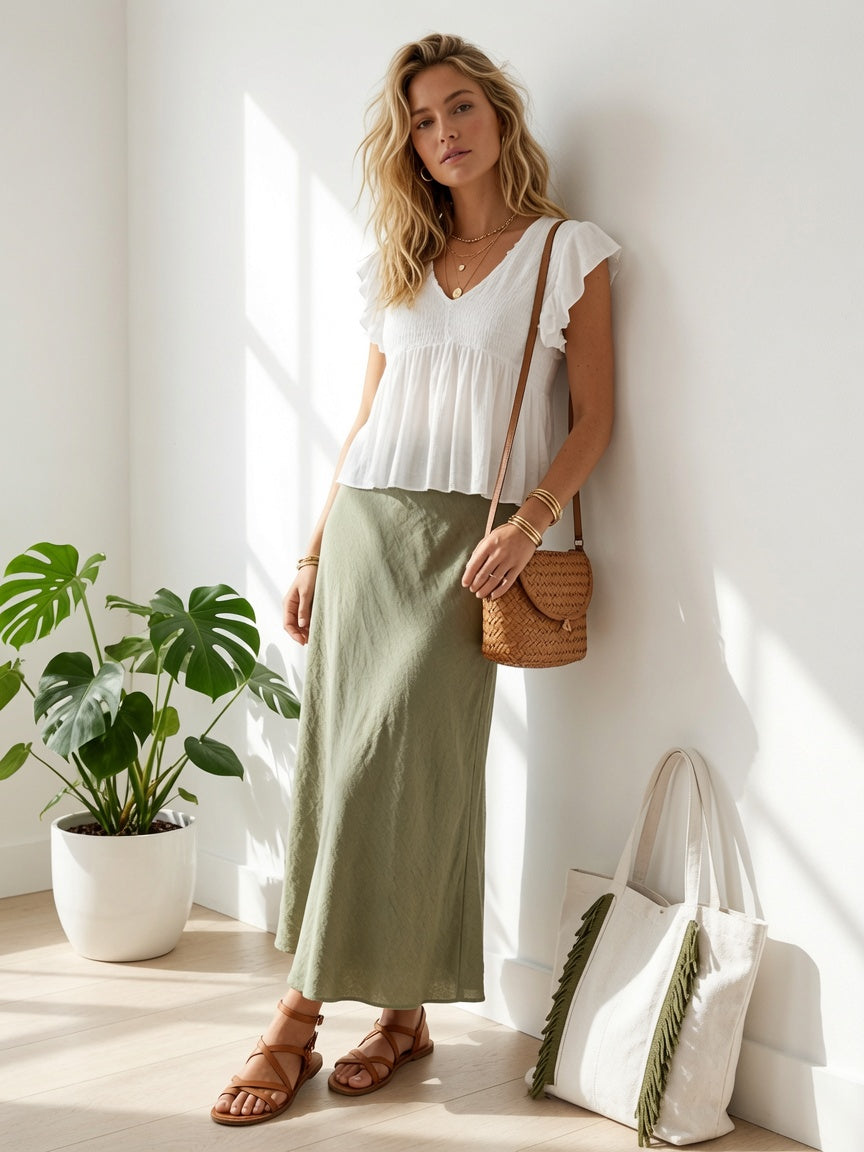 Top Fluido con Pecho Fruncido y Volantes