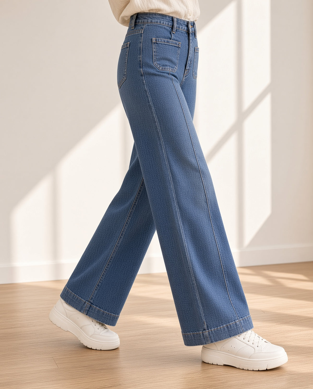 Pantalón Vaquero Pata Ancha con Bolsillos Delanteros y Costura Central  5038