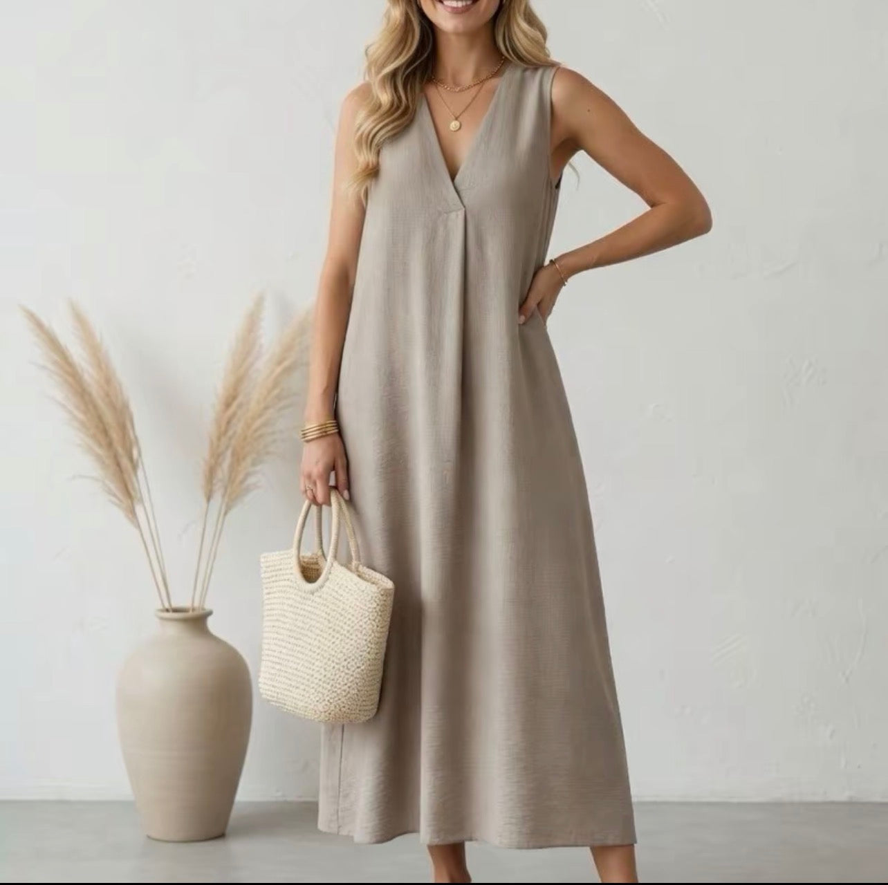 Vestido Largo Fluido Escote en V
