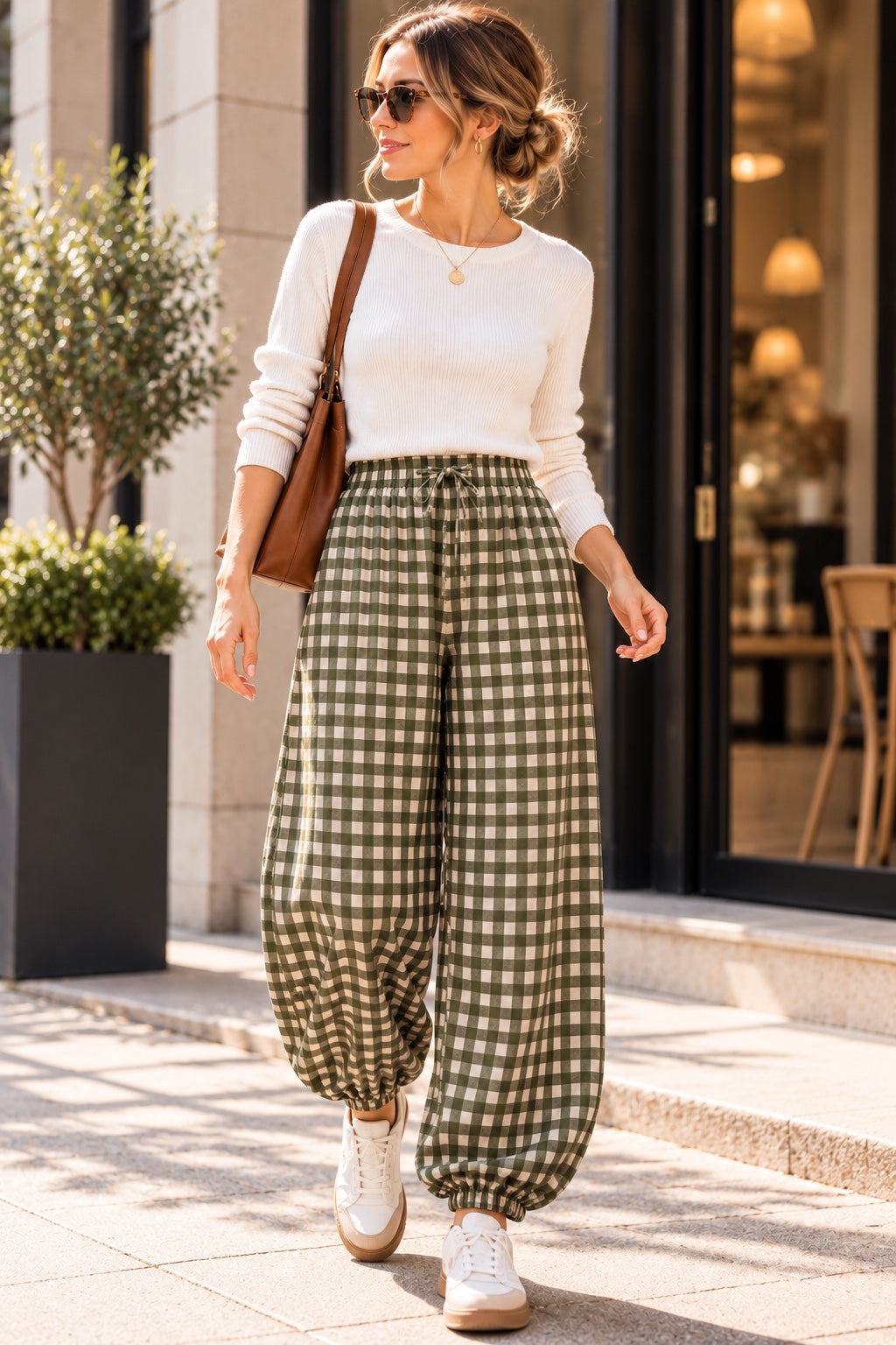 Pantalón Jogger Vichy Otoño verde