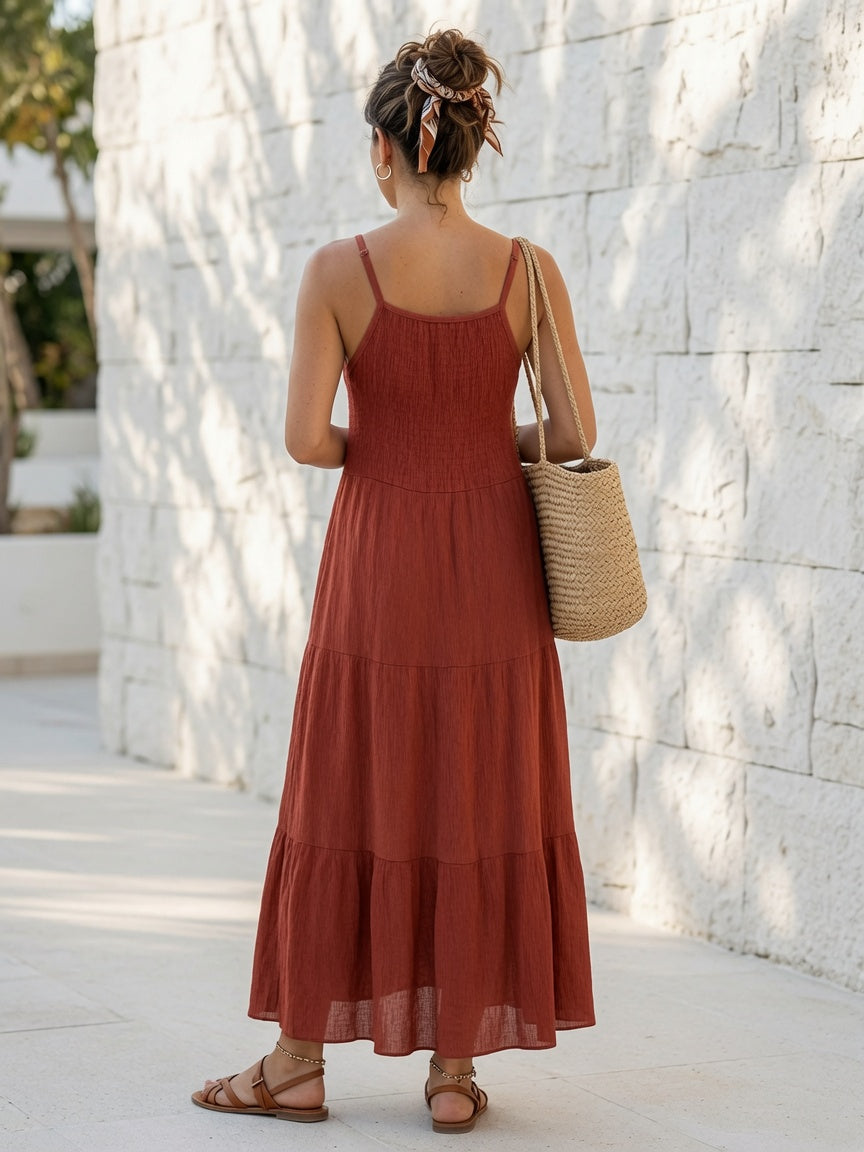 Vestido largo con cuerpo elástico tipo nido de abeja 191910
