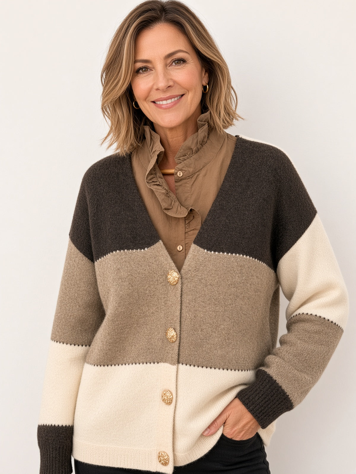 Chaqueta de punto tricolor Holgada 2126