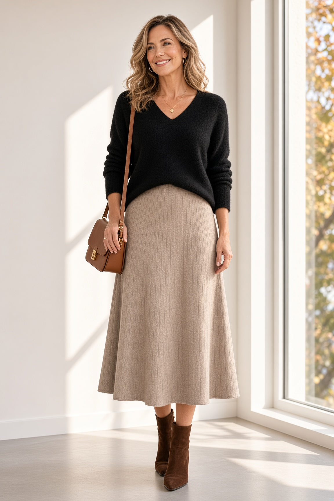 Falda midi plisada de punto 60319