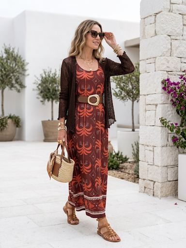 Vestido Licra Fría estampado de palmeras 2520