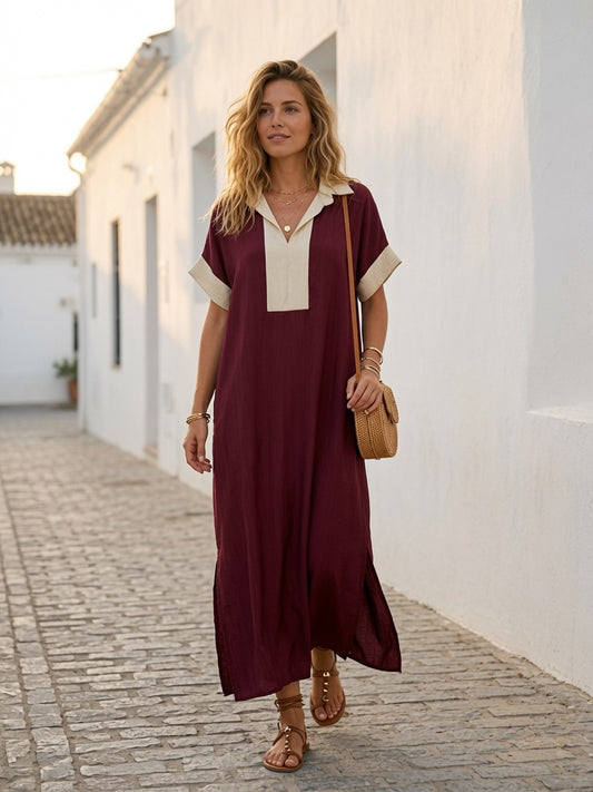 Vestido largo túnica cuello polo 5108