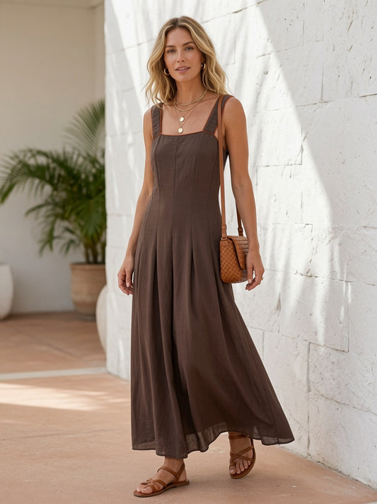 Vestido largo de tirantes con espalda elástica 50821