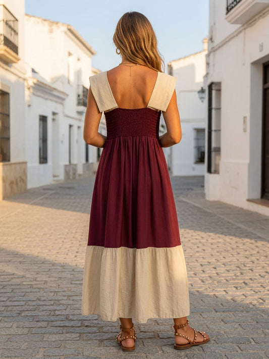 Vestido Bicolor Espalda Fruncida 5107