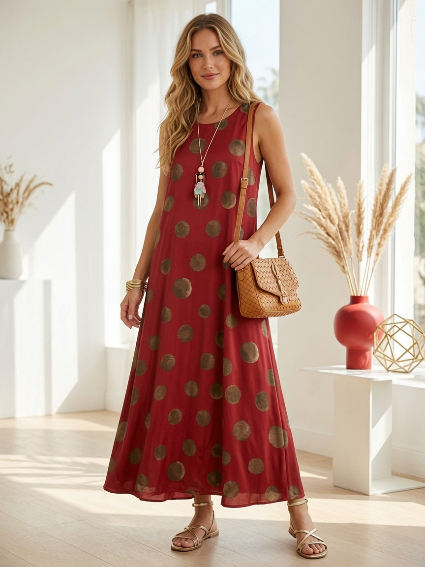 Vestido Largo Fluido de Lunares 2513
