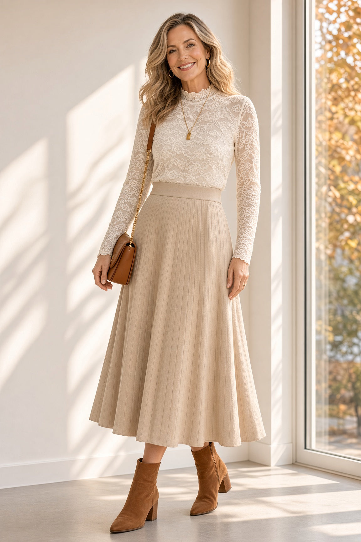 Falda midi plisada de punto 60319