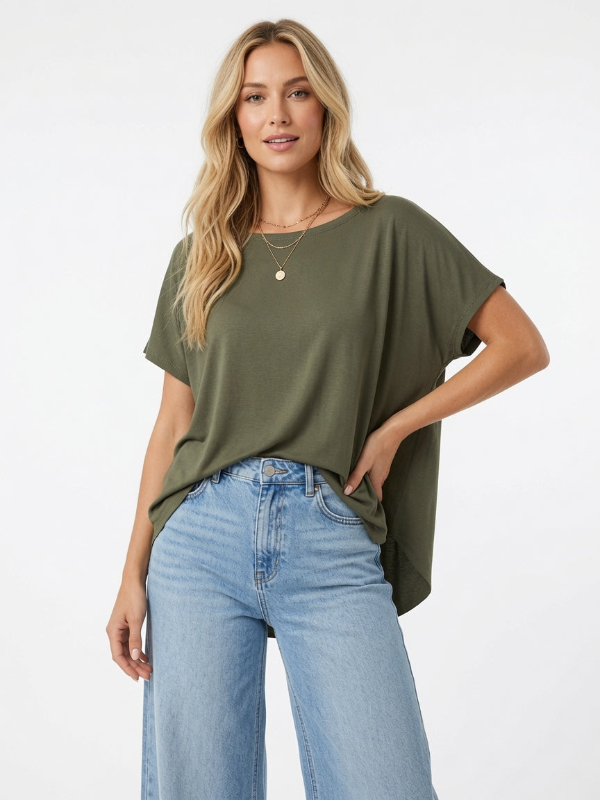 Camiseta Básica Oversize de Viscosa
