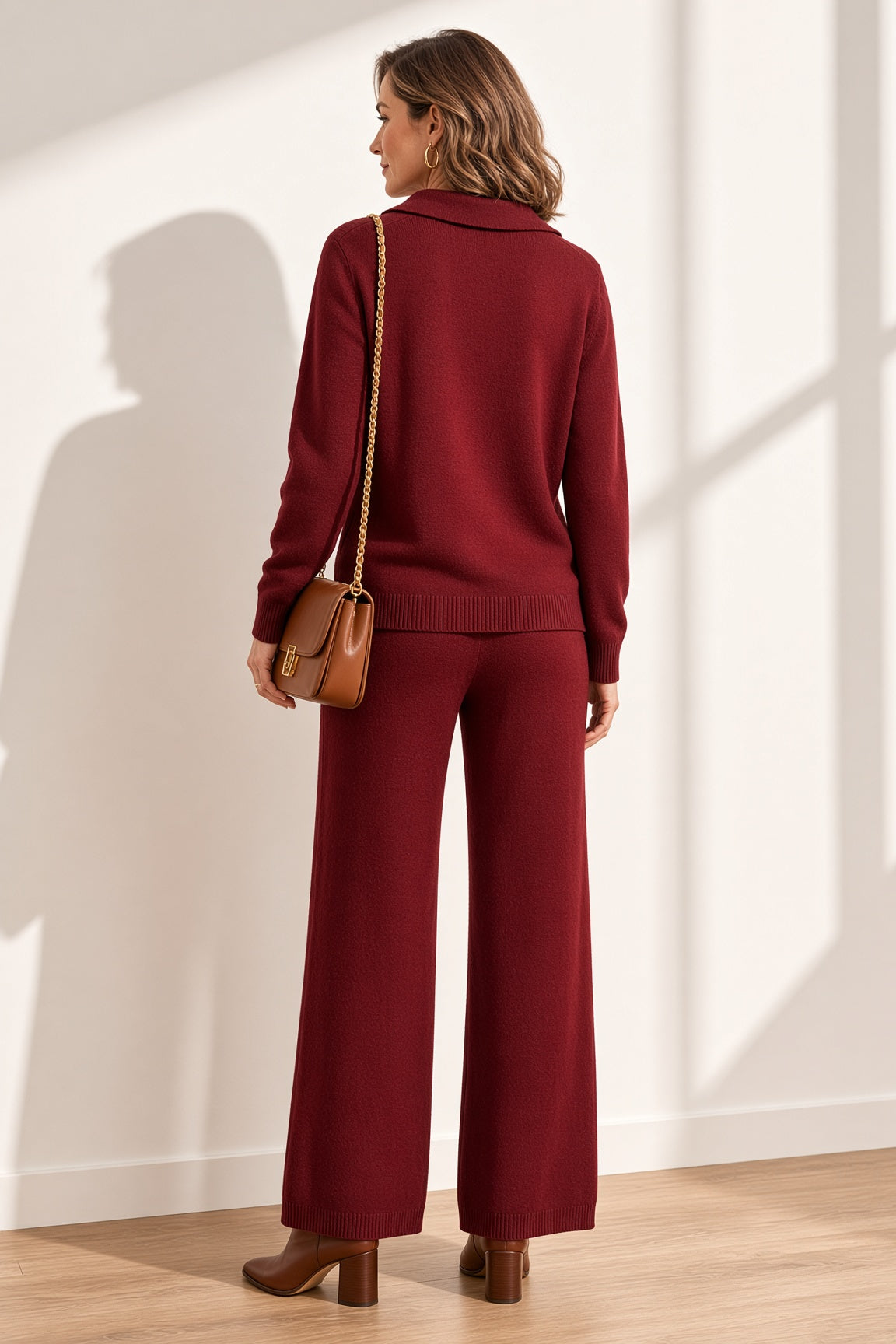 Conjunto de punto (Jersey con cuello polo y Pantalón ancho) 9859