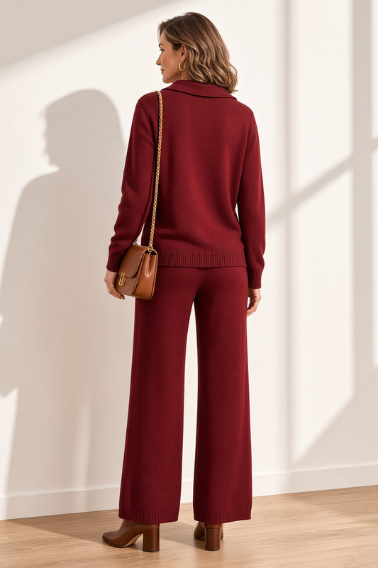 Conjunto de punto (Jersey con cuello polo y Pantalón ancho) 9859
