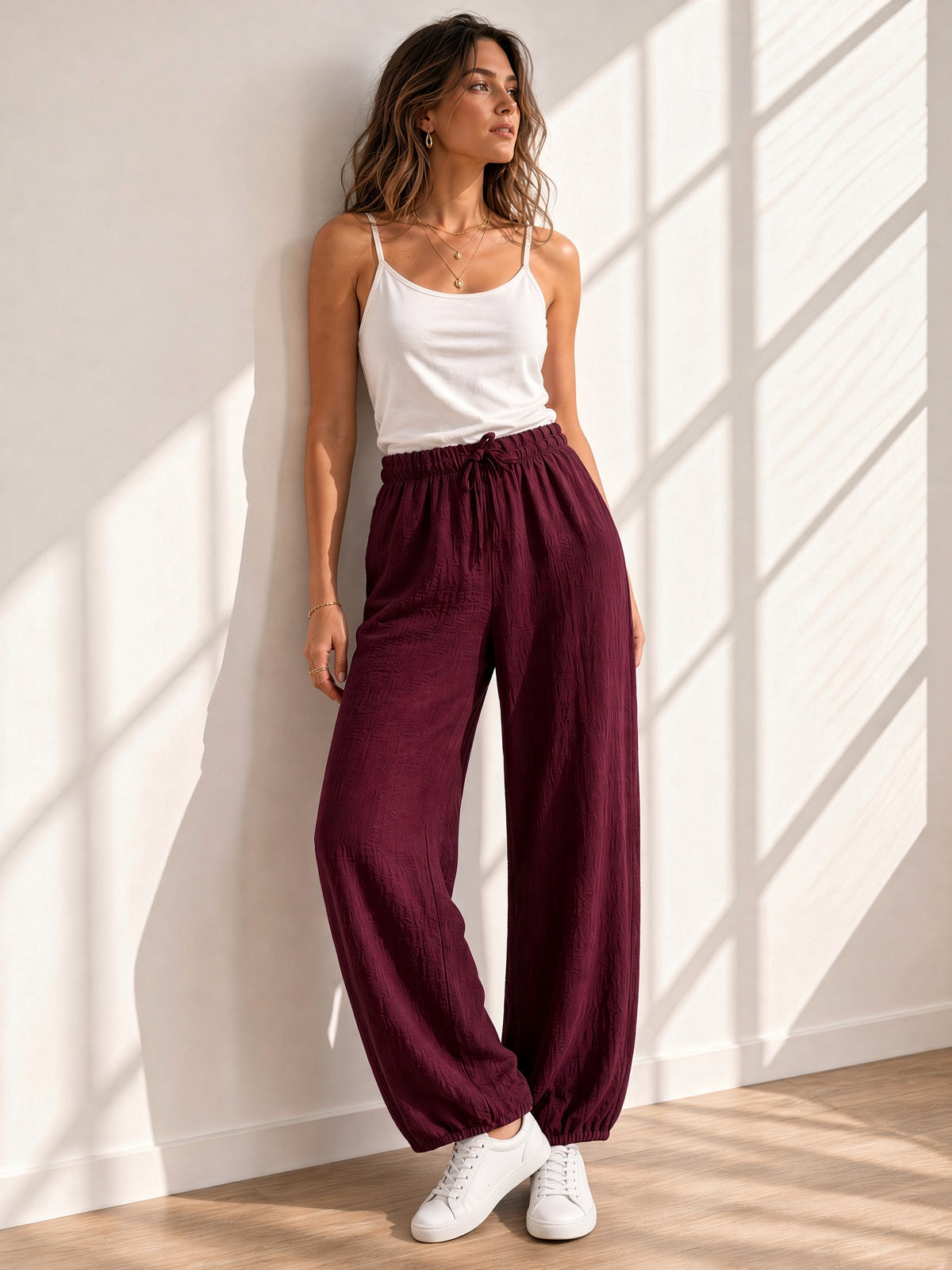 Pantalón bombacho de algodón con cintura elástica 13851