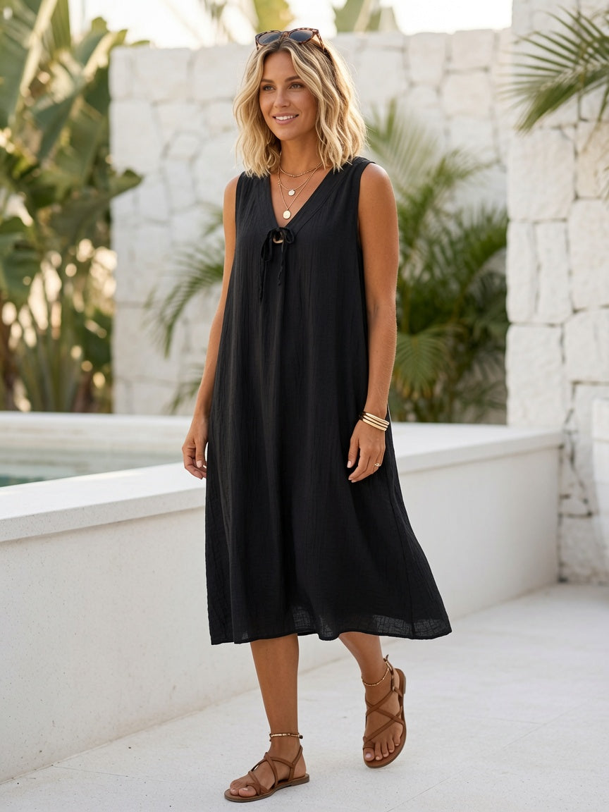 Vestido midi texturizado sin mangas 263668