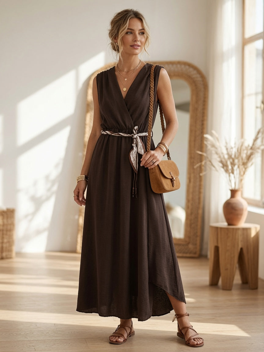 Vestido Largo Cruzado con Cinturón