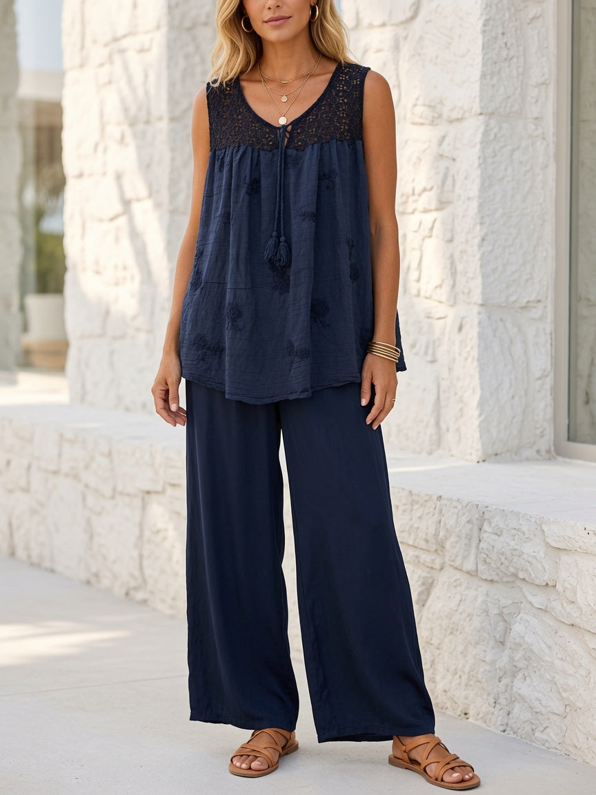 Blusa boho detalles de encaje y bordados floreados 18665