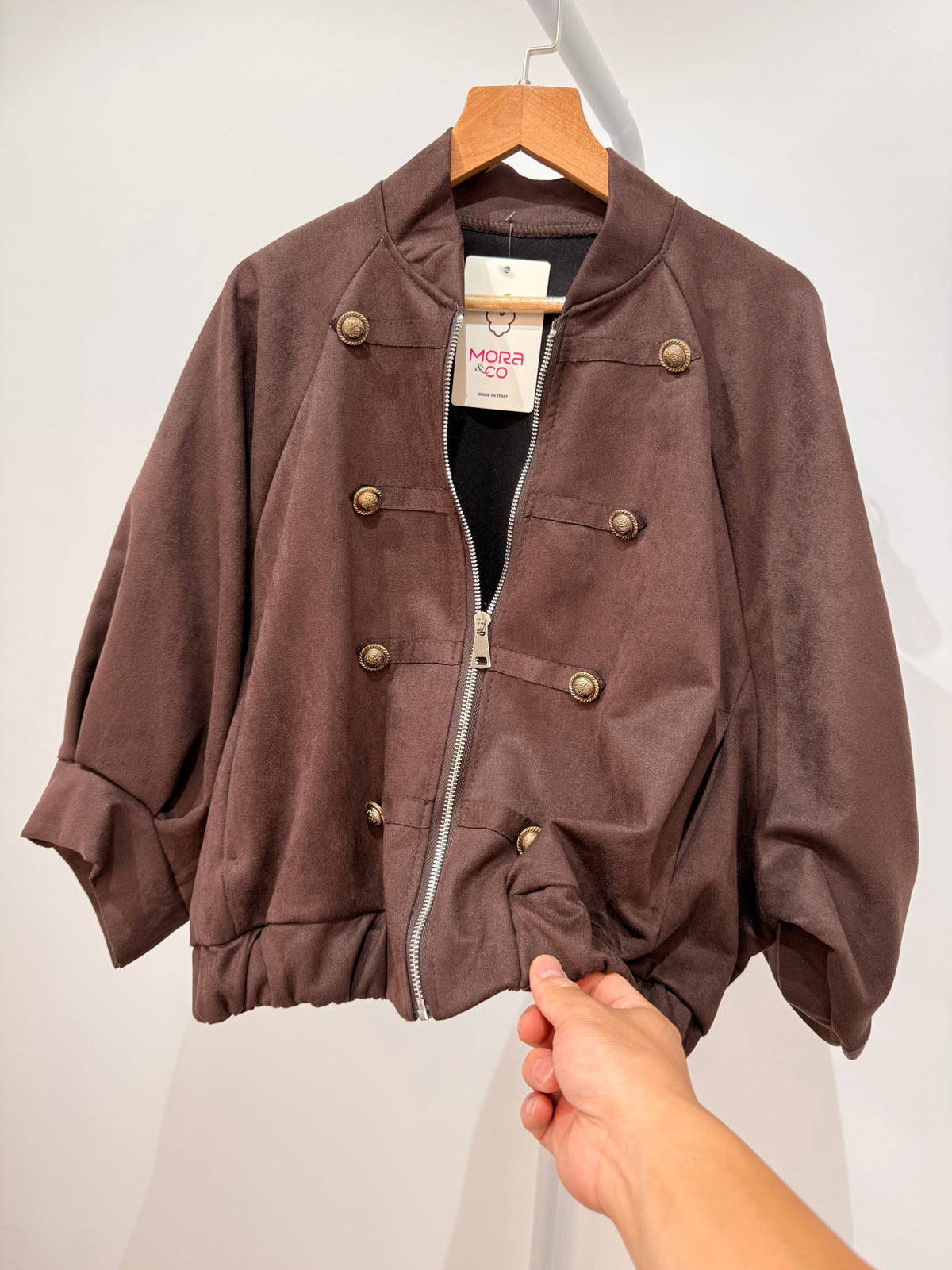 Chaqueta corta militar de antelina  (Manga 3/4) 28959