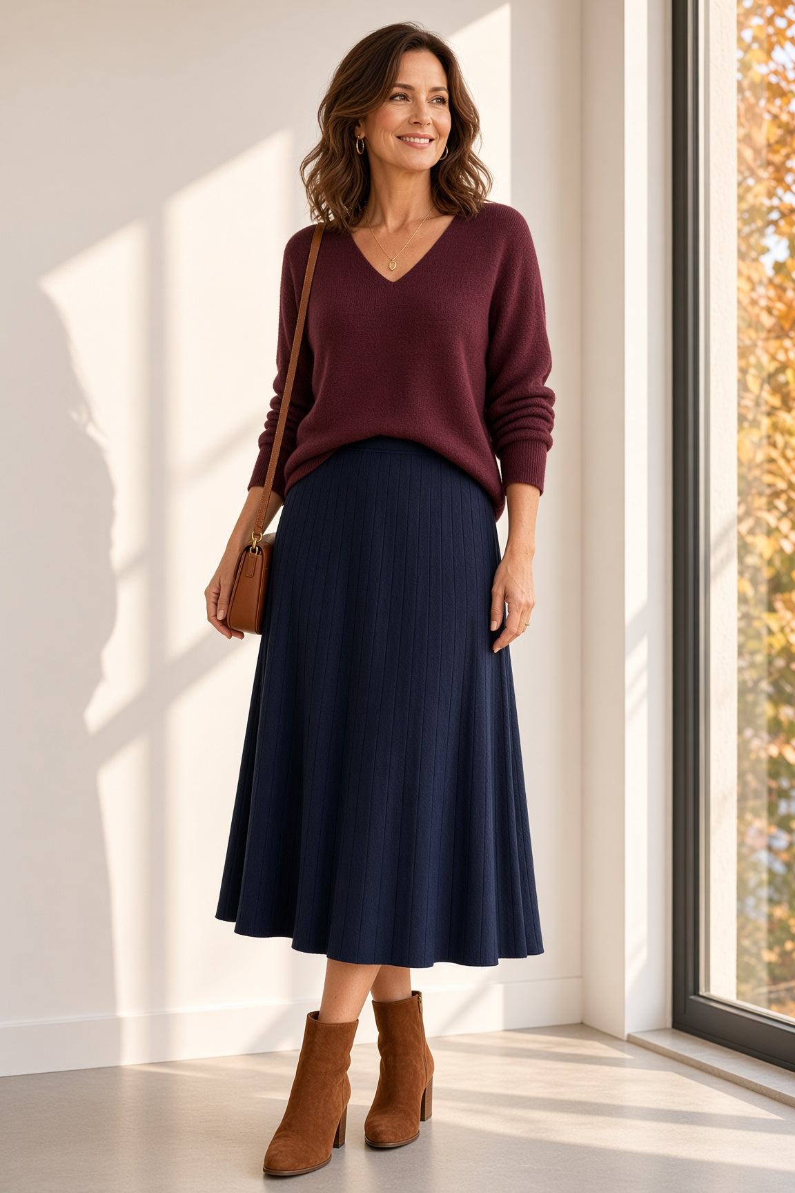 Falda midi plisada de punto 60319