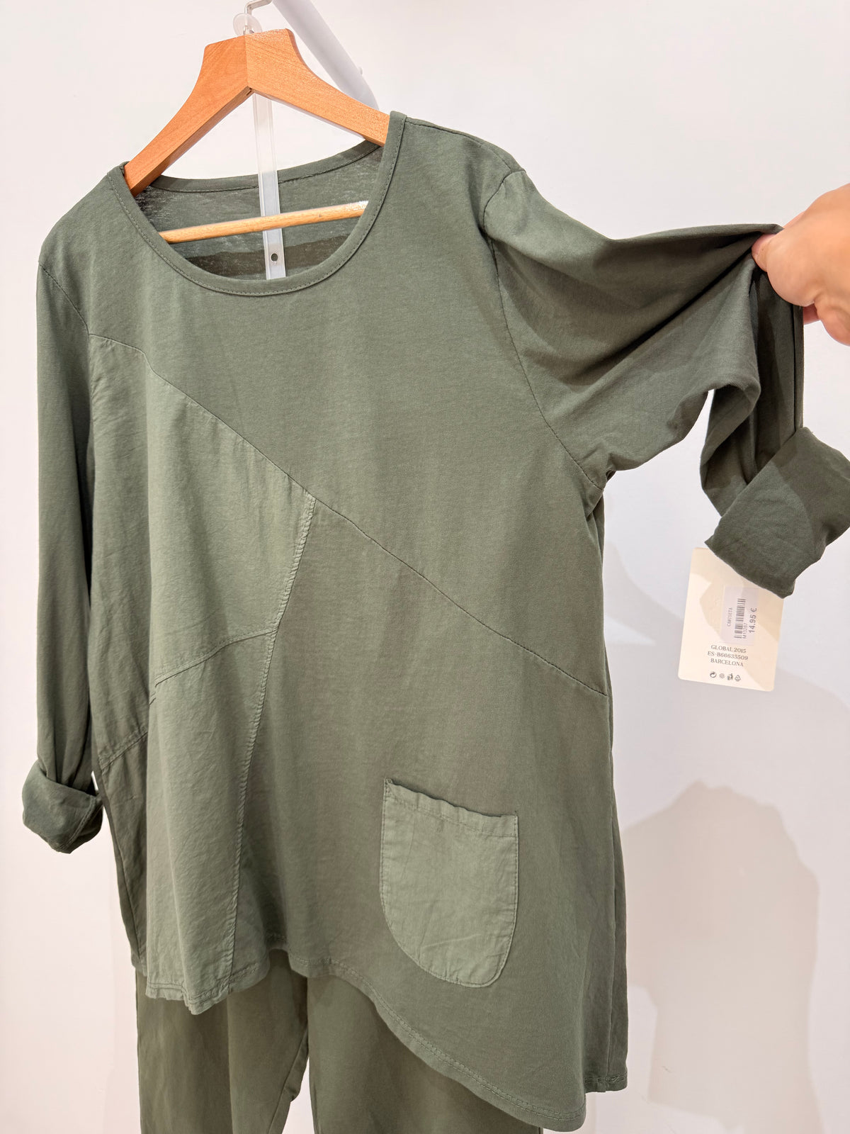 Camiseta Asimétrica de Algodón con Bolsillo 10287