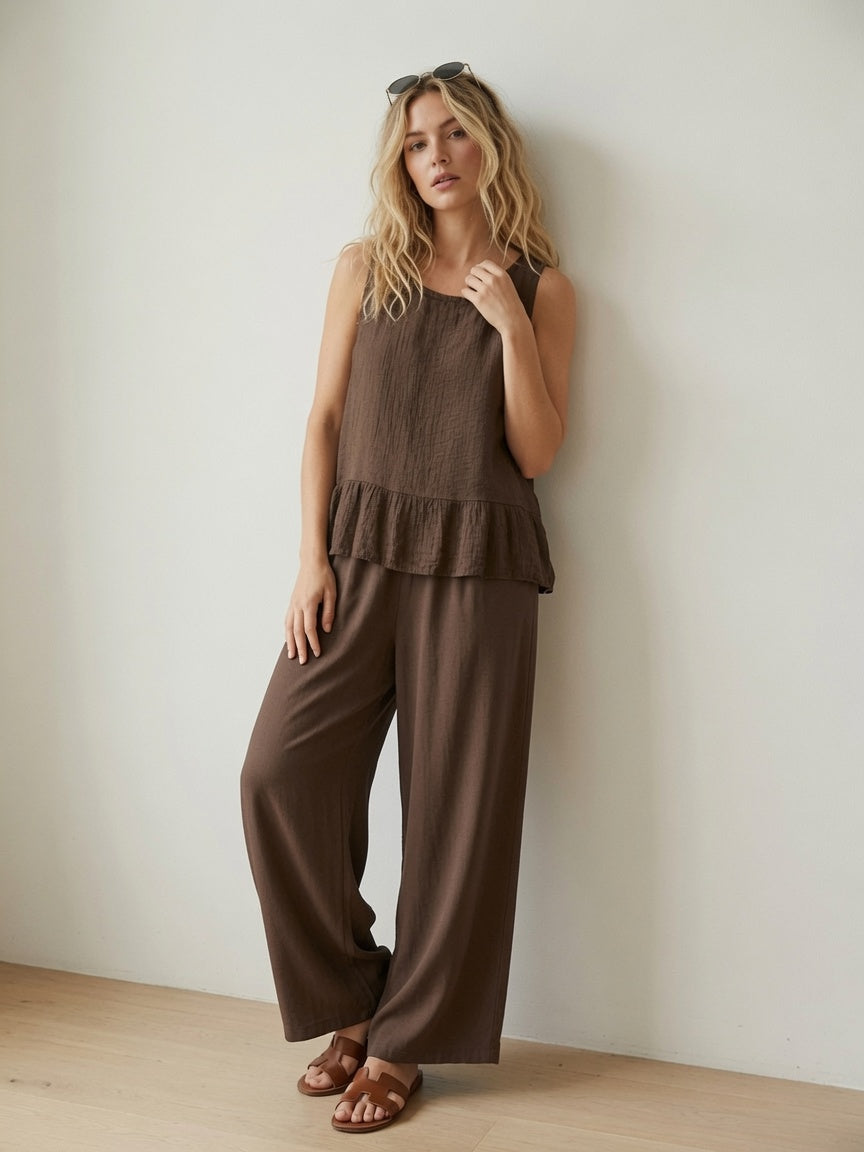 Pantalón Fluido de Pierna Ancha (Efecto Arrugado)(858025)