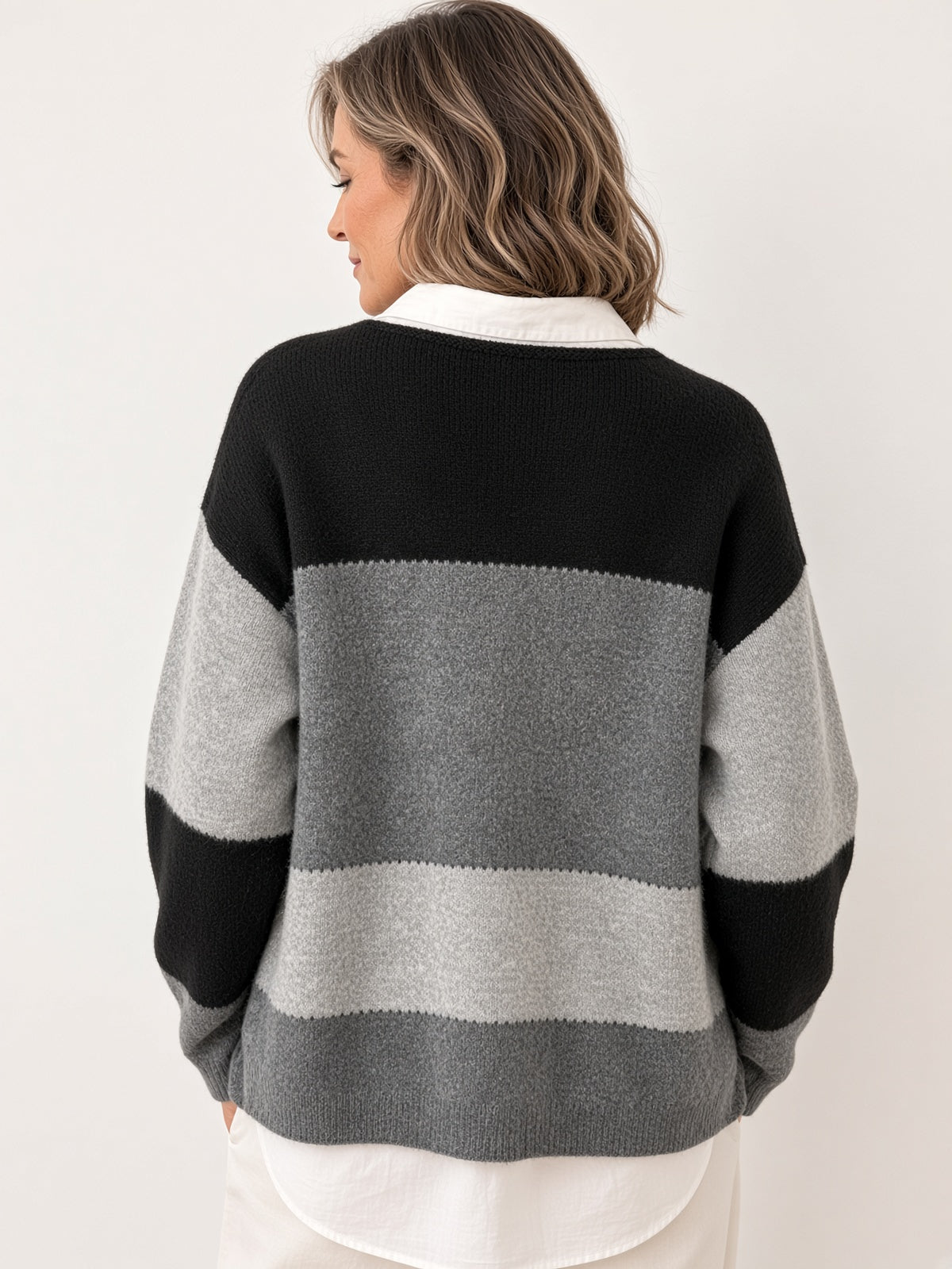 Chaqueta de punto tricolor Holgada 2126
