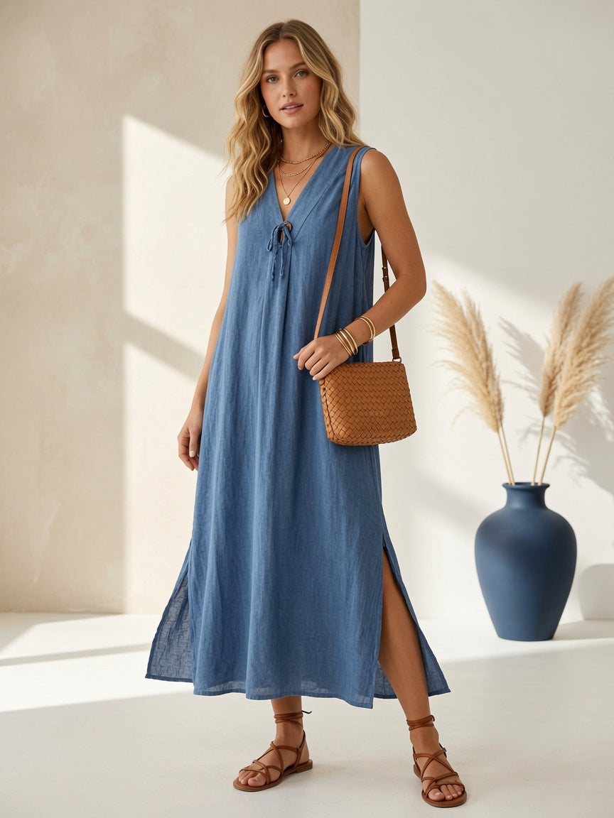 Vestido Largo de Algodón con Aberturas