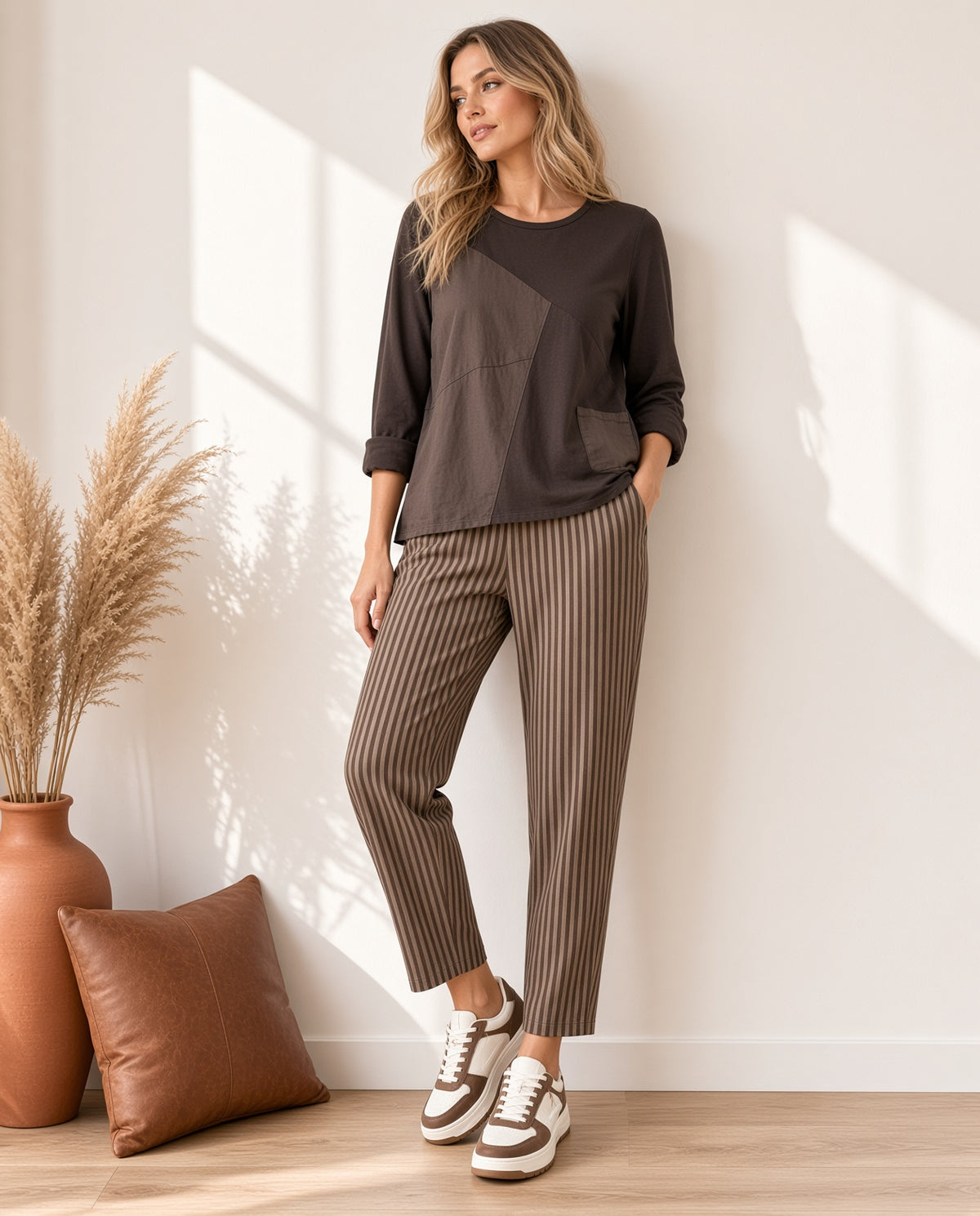 Camiseta Asimétrica de Algodón con Bolsillo 10287