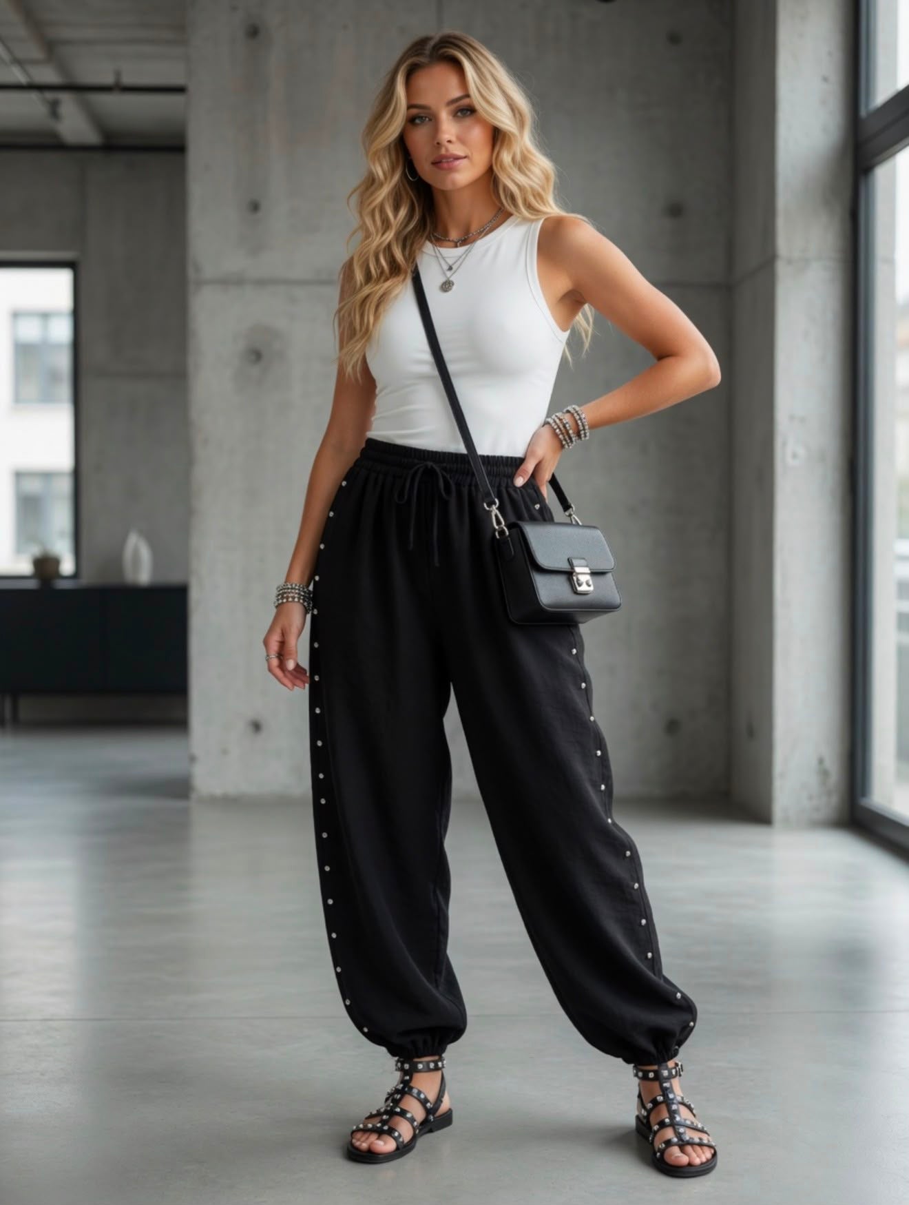 Pantalón bombacho con Tachuelas