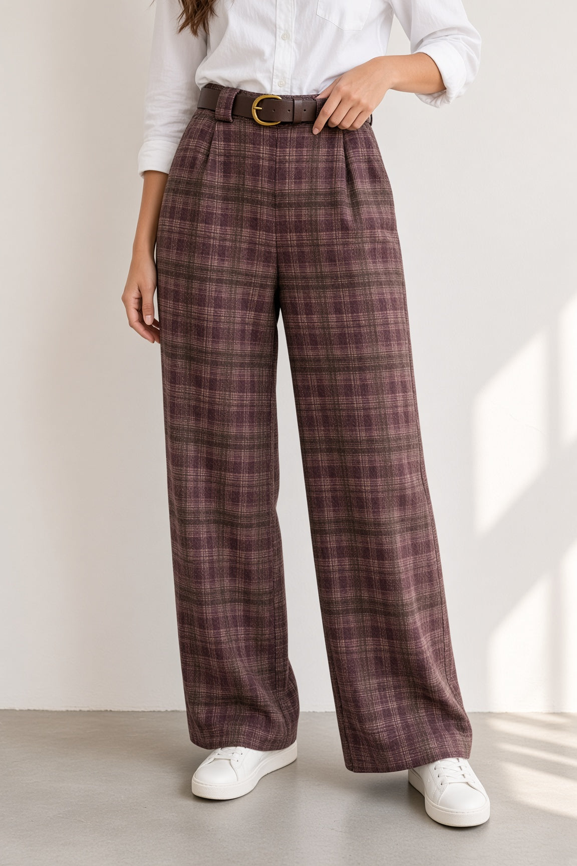 Pantalón pernera ancha estampado de cuadros 362309