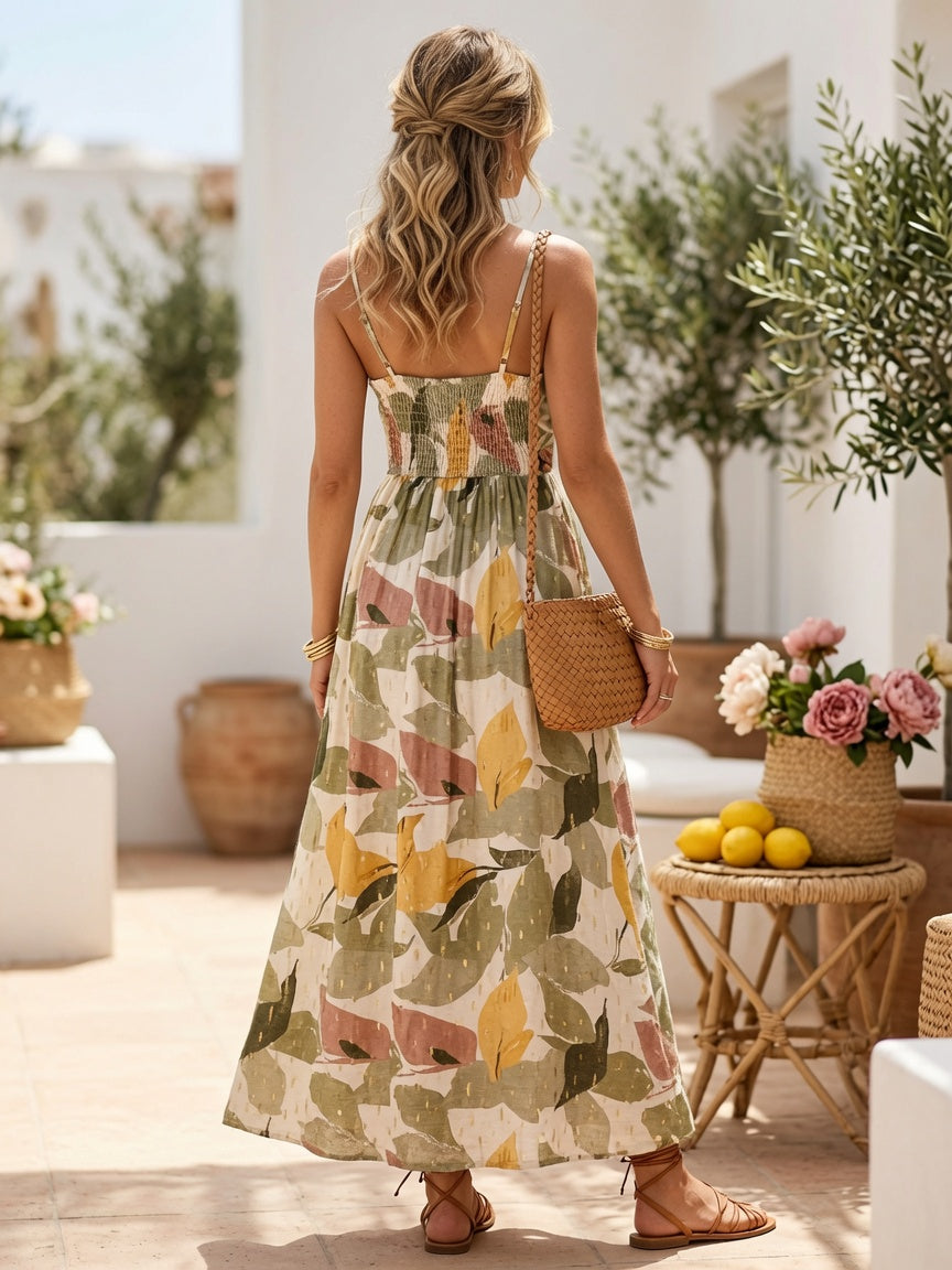 Vestido Maxi Largo Estampado de Hojas