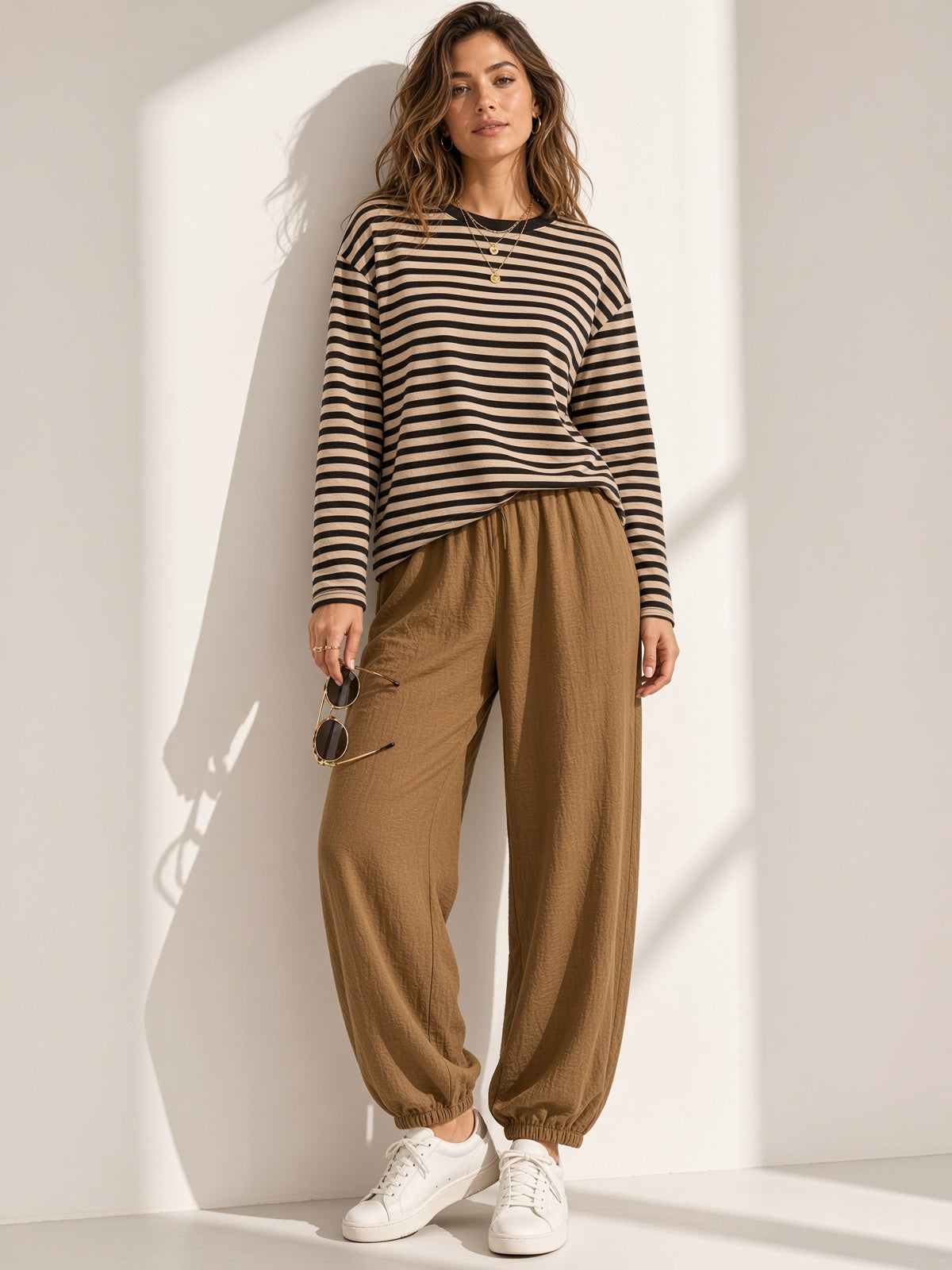Pantalón bombacho de algodón con cintura elástica 13851