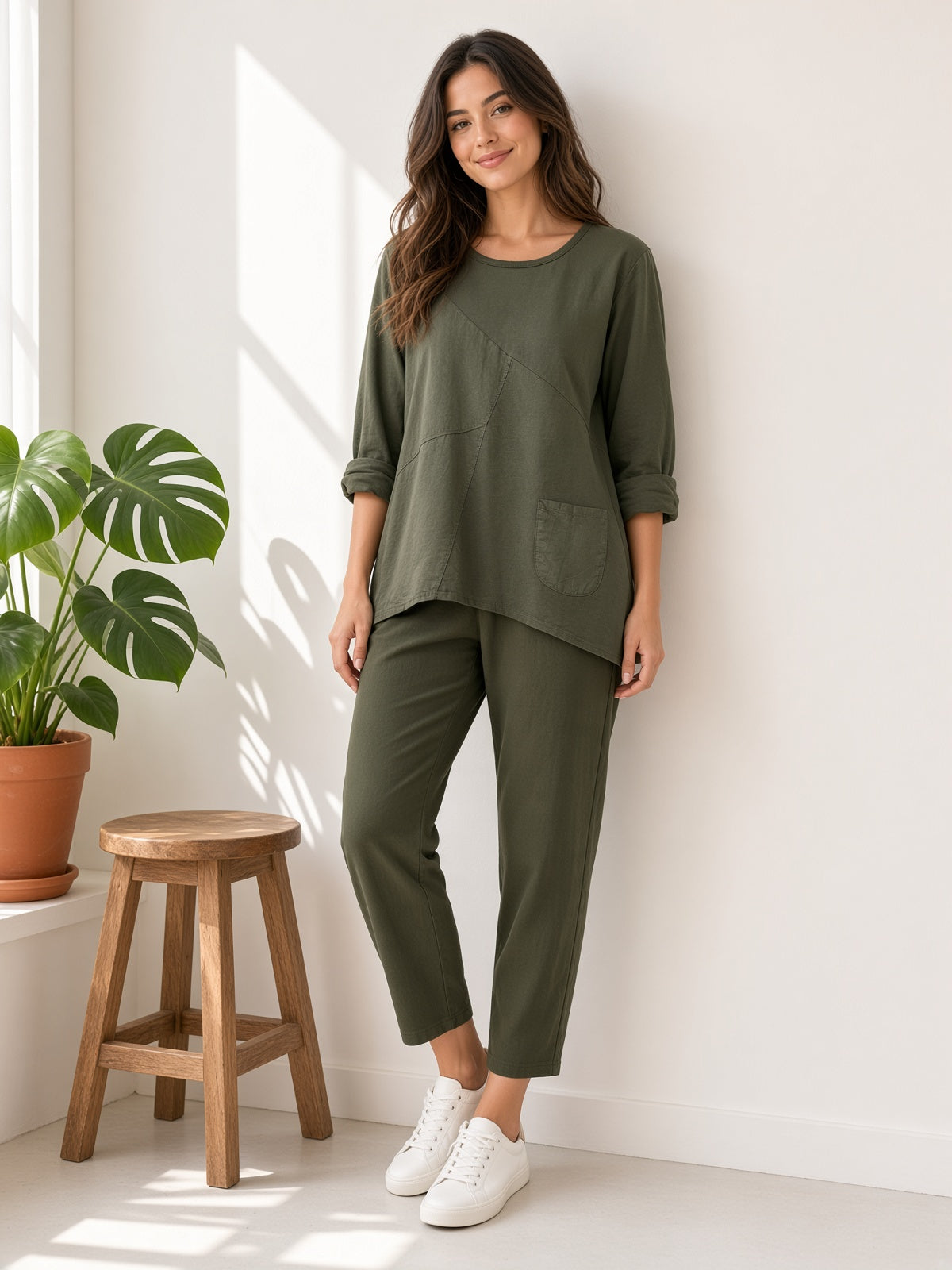 Camiseta Asimétrica de Algodón con Bolsillo 10287