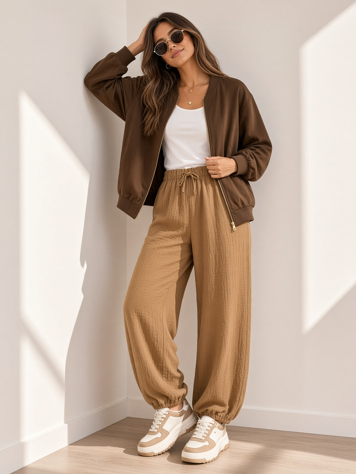 Pantalón bombacho de algodón con cintura elástica 13851