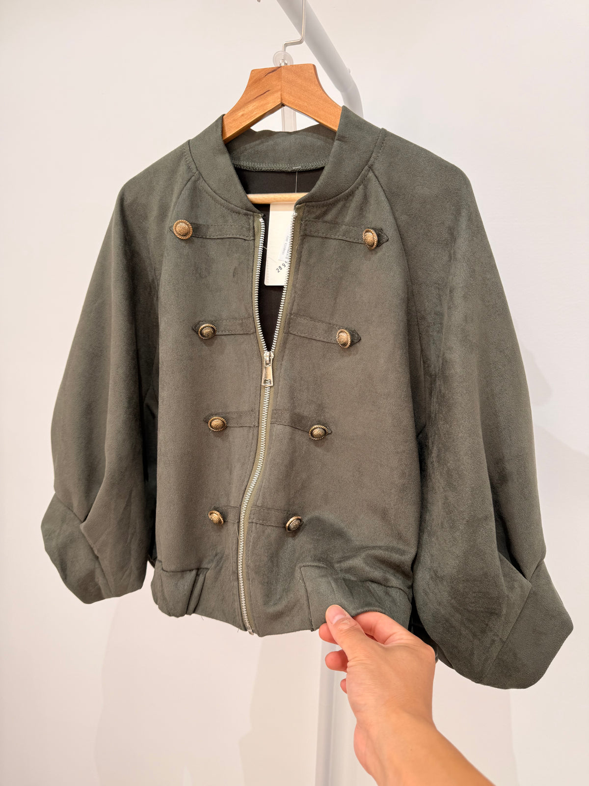 Chaqueta corta militar de antelina  (Manga 3/4) 28959