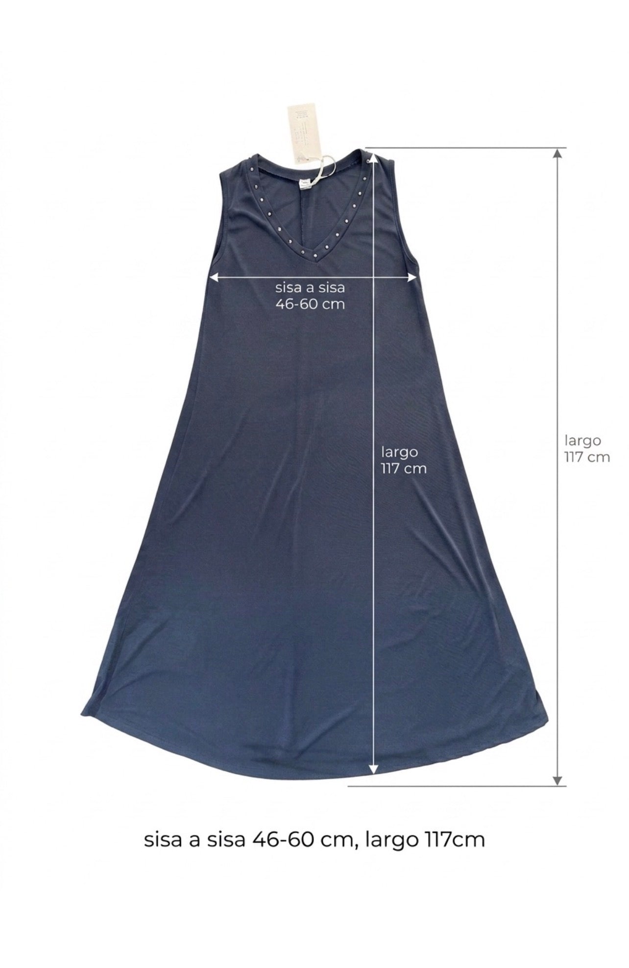 Vestido largo cuello tachuelas