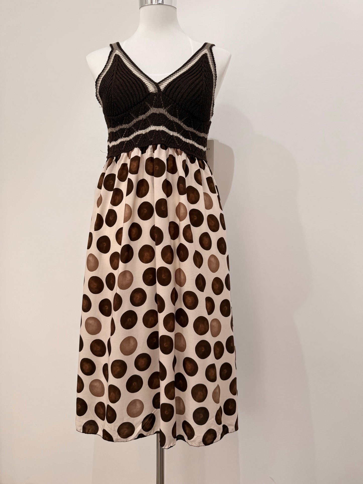 Vestido Midi con Top de Punto y Falda de Lunares