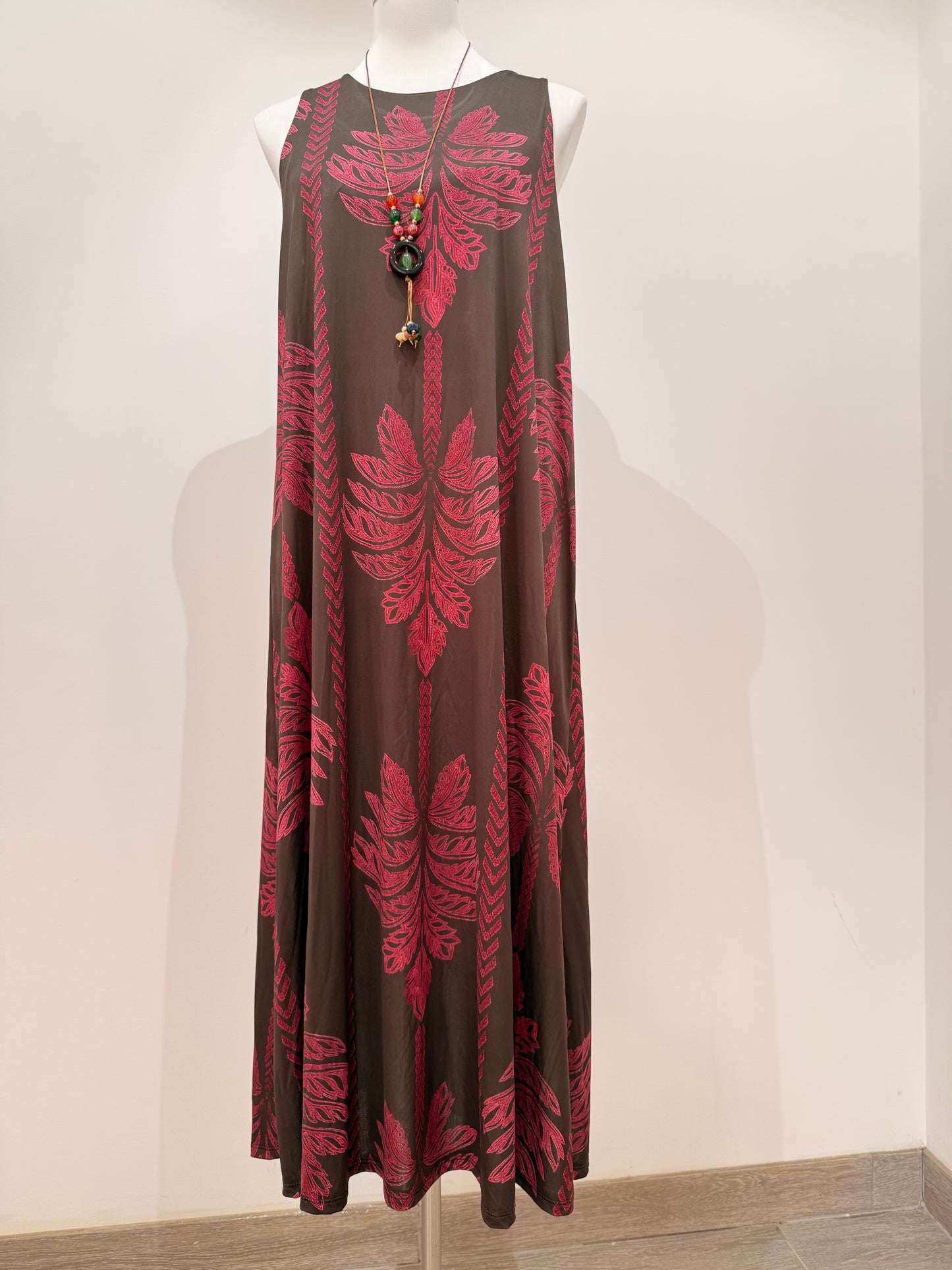Vestido Largo Licra fría Hojas Simétricas