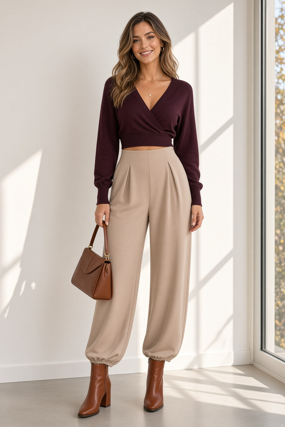 Pantalón abombado de talle alto con pinzas 2014