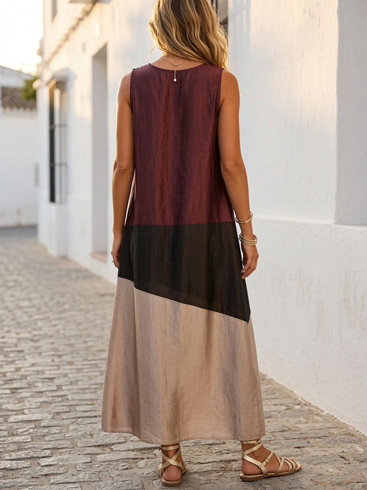 Vestido largo sin mangas en bloque de color 5119