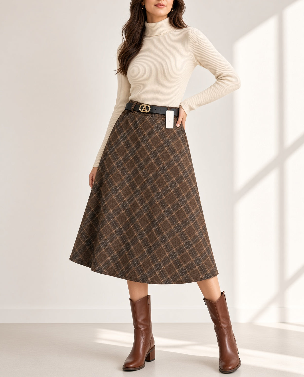 Falda midi de cuadros 6158