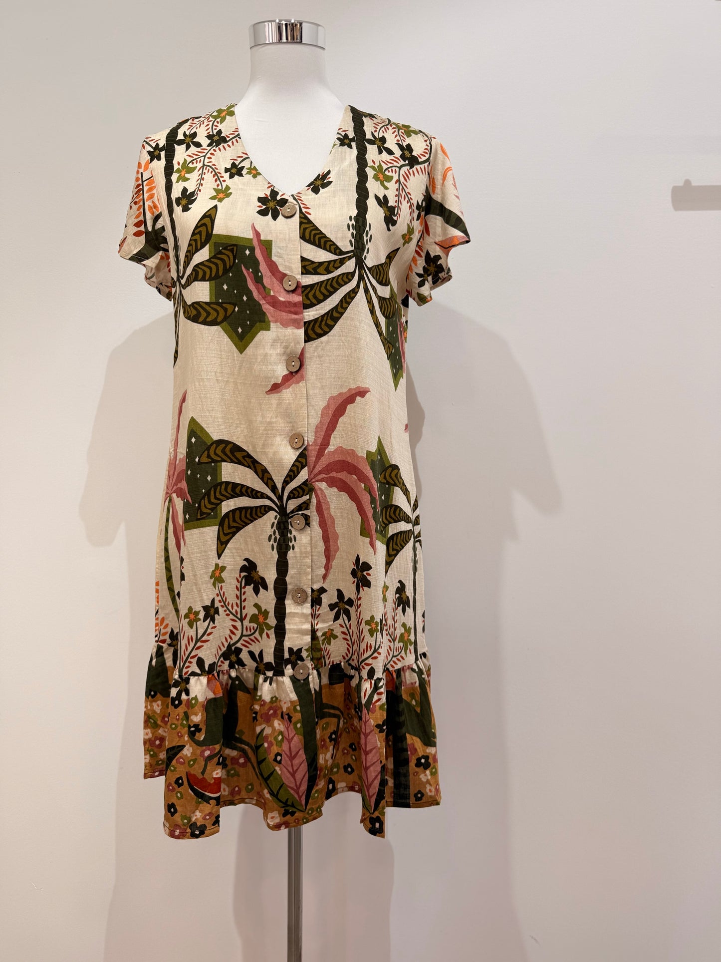 Vestido Corto Estampado Tropical
