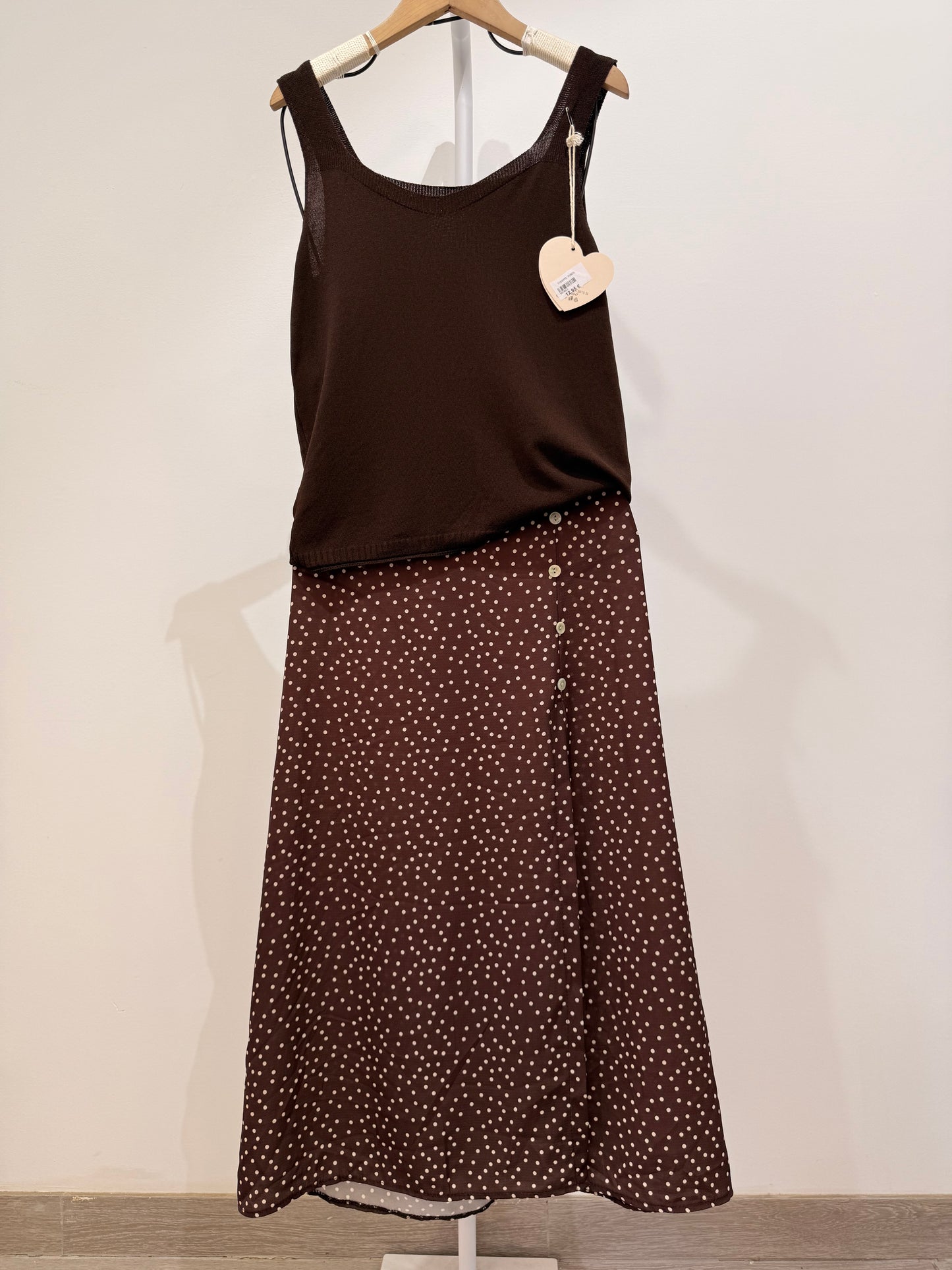 Falda midi lunares dispersos con abertura(12338)